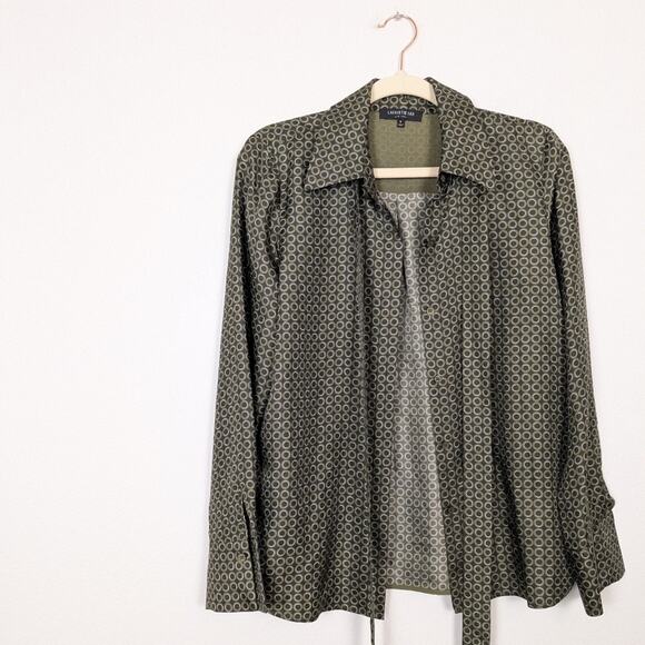 Lafayette 148 New York Diana Green Tie Neck Printed Silk Blouse Size S - Picture 3 of 8